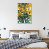 Abstracte zonnebloemkunst, rijke teals, geel canvas afdruk (Insitu (Slaapkamer))