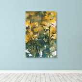 Abstracte zonnebloemkunst, rijke teals, geel canvas afdruk (Insitu (Houten vloer))