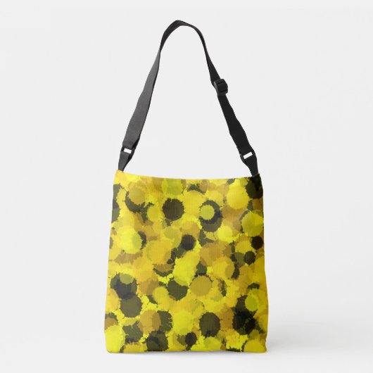 Abstracte zonnebloempitten, trillende natuur, stip crossbody tas (Achterkant)