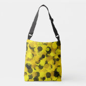 Abstracte zonnebloempitten, trillende natuur, stip crossbody tas (Voorkant)