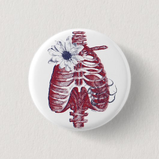 Abstracte zonnebloempribcage en octopus ronde button 3,2 cm (Voorkant)