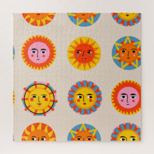 Abstracte zonnen: etnisch naadloos patroon. legpuzzel