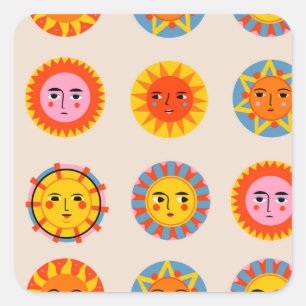 Abstracte zonnen: etnisch naadloos patroon. vierkante sticker