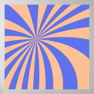 Abstracte zonnestraalachtergrond, blauw en oraal poster