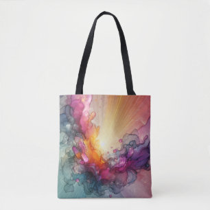 Abstracte Zonnestralen Bloemige Wolk Inkt Landscha Tote Bag
