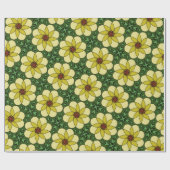 Abstracte, zonnige gele madeliefjes en groene blad cadeaupapier (Vlak)