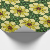 Abstracte, zonnige gele madeliefjes en groene blad cadeaupapier (Hoek)