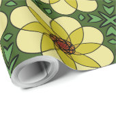 Abstracte, zonnige gele madeliefjes en groene blad cadeaupapier (Rol Hoek)