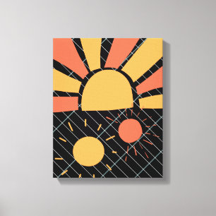 abstracte  zonsonderende oranje en rode strepen canvas afdruk