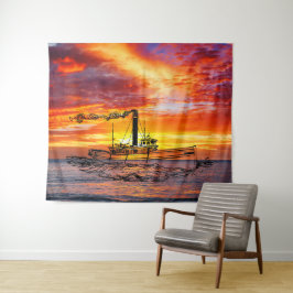 Abstracte zonsondergang boven de oceaan - Zeilen o Wandkleed