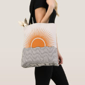Abstracte zonsondergang: geometrische boho decor. tote bag (Dichtbij)