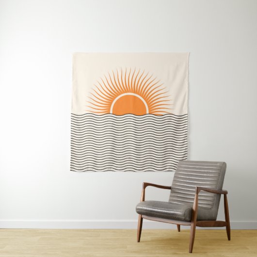 Abstracte zonsondergang: geometrische boho decor. wandkleed (In situ)