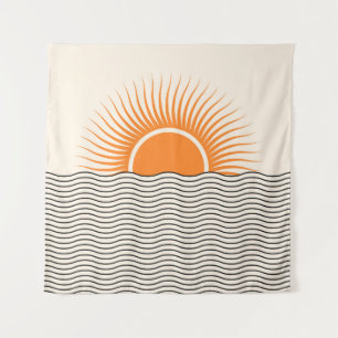 Abstracte zonsondergang: geometrische boho decor. wandkleed