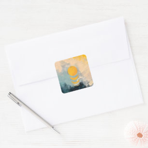 Abstracte Zonsondergang – Gouden Kalmte Over Horiz Vierkante Sticker
