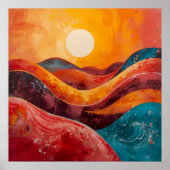Abstracte zonsondergang – kleurrijke Wavy Horizon  Poster (Voorkant)