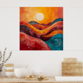 Abstracte zonsondergang – kleurrijke Wavy Horizon  Poster (Keuken)