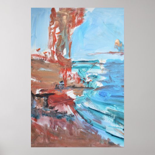 Abstracte Zonsondergang Kust & Rode Rotsen Poster (Voorkant)