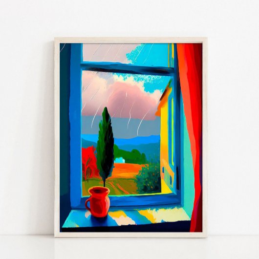 Abstracte Zonsondergang Landschapsschilderij, Abst Poster