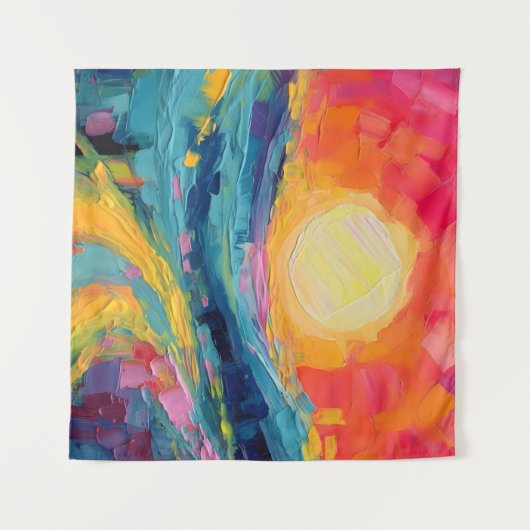 Abstracte zonsondergang op het veld wandkleed (Voorkant (horizontaal))