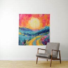 Abstracte zonsondergang op het veld wandkleed