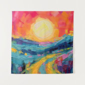 Abstracte zonsondergang op het veld wandkleed (Voorkant)