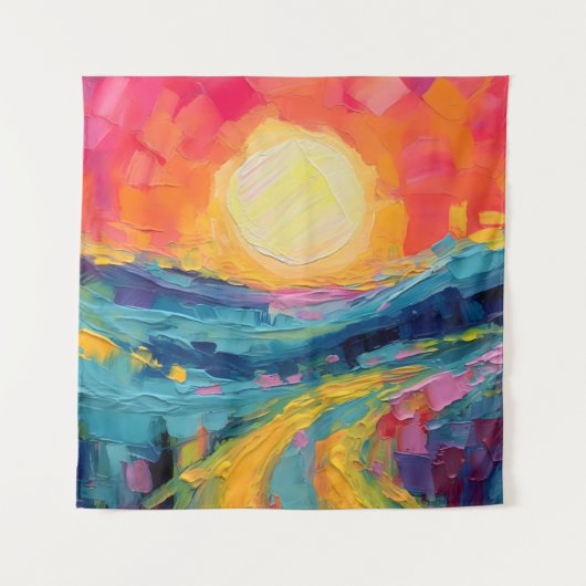 Abstracte zonsondergang op het veld wandkleed (Voorkant)