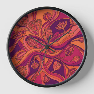 Abstracte Zonsondergang Oranje Lijn Kunst Klokken