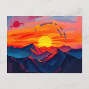 Abstracte zonsondergang over bergen met vurige bom briefkaart