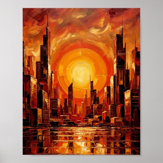 Abstracte Zonsondergang Stadsprofiel Palette Mes  Poster (Voorkant)