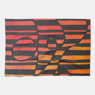 Abstracte zonsondergangstrepen met vette geometris theedoek