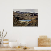 Abstracte zonsopgang landschapsbergen en riviertje poster (Keuken)