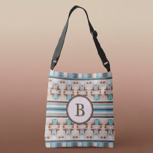 Abstracte Zuidwest blauwe en bruine boodschappenta Crossbody Tas