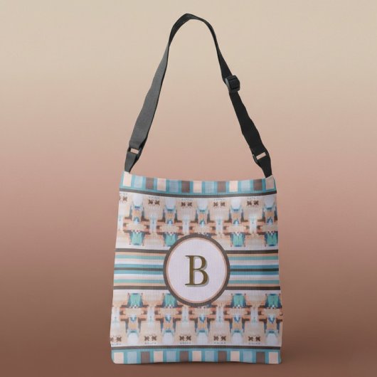 Abstracte Zuidwest blauwe en bruine boodschappenta Crossbody Tas