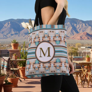 Abstracte Zuidwest blauwe en bruine boodschappenta Tote Bag