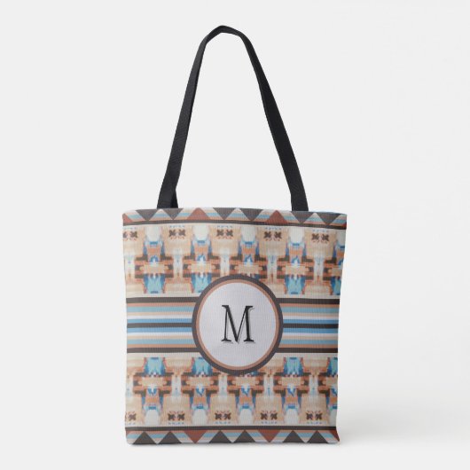 Abstracte Zuidwest blauwe en bruine boodschappenta Tote Bag (Achterkant)