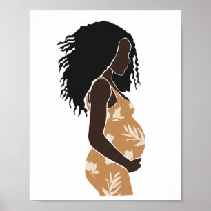 Abstracte zwangere zwarte vrouw bloemrijke zwanger poster