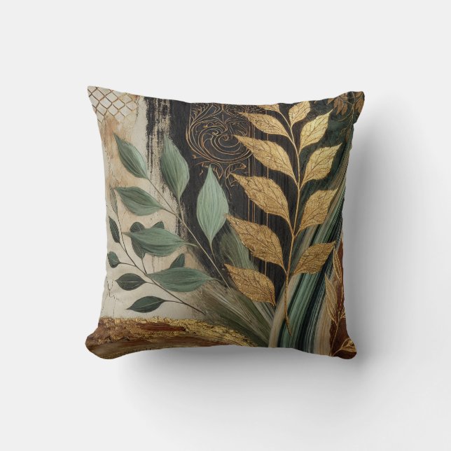 Abstracte zwart-gouden blad kunstwerk stijl 10 kussen (Voorkant)