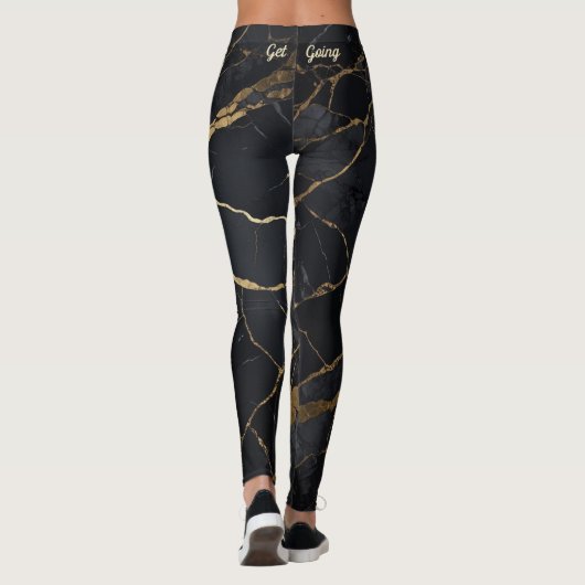 Abstracte zwart-gouden marmeren print leggings (Achterkant)