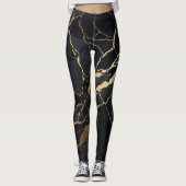 Abstracte zwart-gouden marmeren print leggings (Voorkant)