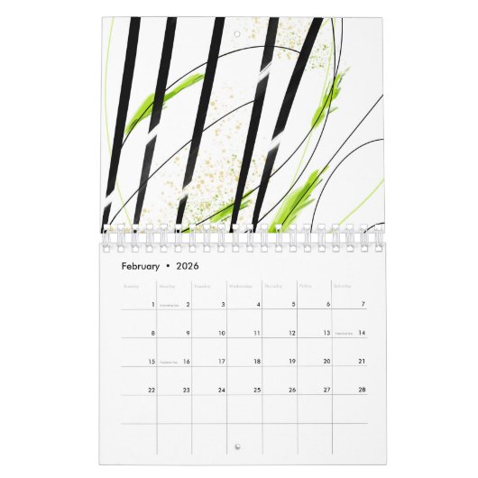 Abstracte zwart-lijnkleur voor modern kunstwerk kalender (Feb 2026)