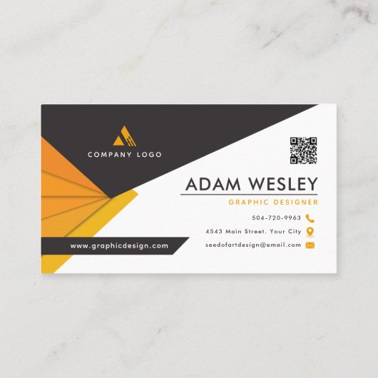 Abstracte zwart-Oranje QR-code Professional Visitekaartje (Achterkant)