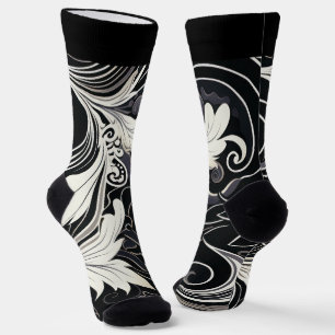 Abstracte zwart-wit bloemenprint sokken