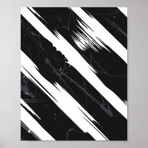 Abstracte zwart-wit borstelstrepen poster