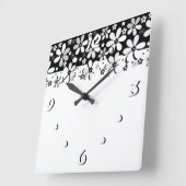 Abstracte zwart-wit cartoon bloemen bloemontwerp vierkante klok (Hoek)