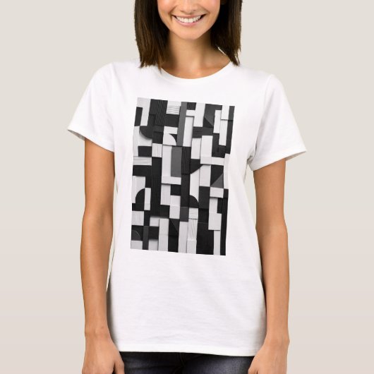Abstracte zwart-wit geometrische 3D-compositie T-shirt (Voorkant)
