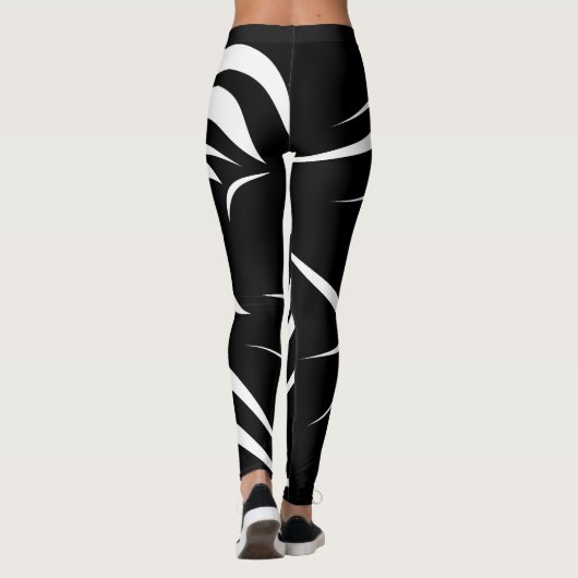Abstracte zwart-wit gestreepte Leggings (Achterkant)
