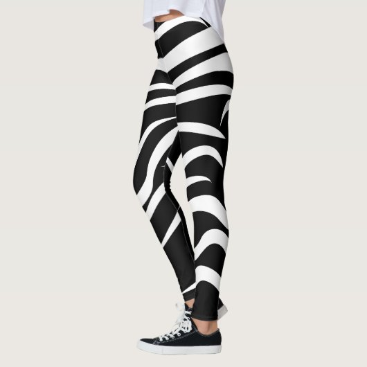 Abstracte zwart-wit gestreepte Leggings (Links)