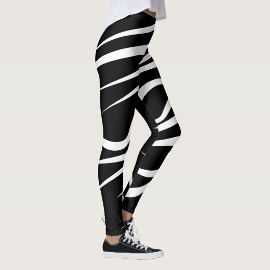 Abstracte zwart-wit gestreepte Leggings (Rechts)