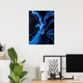 Abstracte zwart-wit kunst.Cosmic blauw marmer Poster (Thuiskantoor)