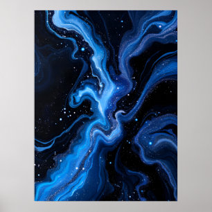 Abstracte zwart-wit kunst.Cosmic blauw marmer Poster